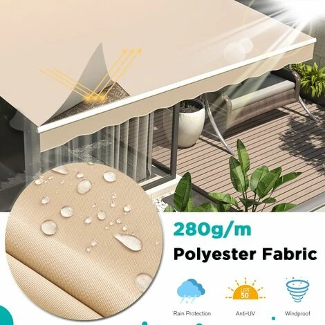 YODOLLA 3 × 2.5m Patio Awning Retractable Sun Shade With Manual Crank Handle, Beige 5 YODOLLA 3 × 2.5m Patio Awning Retractable Sun Shade With Manual Crank Handle, Beige - Image 3