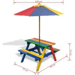 Kids' Picnic Table With Benches And Parasol Multicolour Wood VidaXL -Outdoor Furniture Store 1020151 3