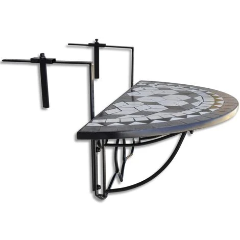 Hanging Balcony Table Black And White Mosaic VidaXL 6 Hanging Balcony Table Black And White Mosaic VidaXL - Image 4