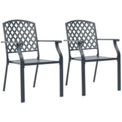 Stackable Outdoor Chairs 2 Pcs Steel Black VidaXL