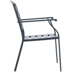 Stackable Outdoor Chairs 2 Pcs Steel Black VidaXL -Outdoor Furniture Store 10642631 5