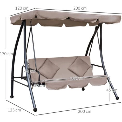 Outsunny 2-in-1 Patio Swing Chair 3 Seater Hammock Cushion Bed Tilt Canopy Beige 4 Outsunny 2-in-1 Patio Swing Chair 3 Seater Hammock Cushion Bed Tilt Canopy Beige - Image 2