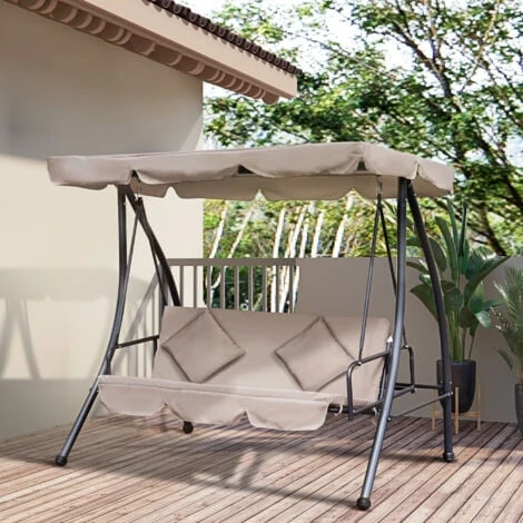 Outsunny 2-in-1 Patio Swing Chair 3 Seater Hammock Cushion Bed Tilt Canopy Beige 5 Outsunny 2-in-1 Patio Swing Chair 3 Seater Hammock Cushion Bed Tilt Canopy Beige - Image 3