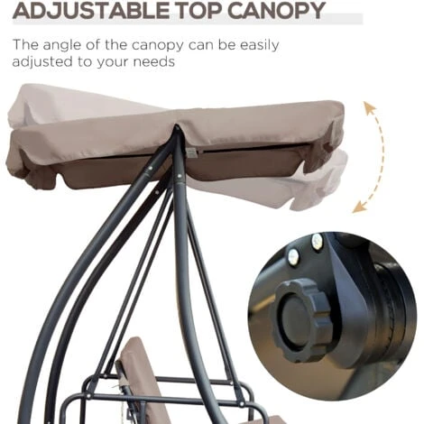 Outsunny 2-in-1 Patio Swing Chair 3 Seater Hammock Cushion Bed Tilt Canopy Beige 6 Outsunny 2-in-1 Patio Swing Chair 3 Seater Hammock Cushion Bed Tilt Canopy Beige - Image 4