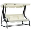 Outsunny 3 Seater Swing Chair For Outdoor W/ Adjustable Canopy Cream White 2 Outsunny 3 Seater Swing Chair For Outdoor W/ Adjustable Canopy Cream White -Outdoor Furniture Store 10661340 1
