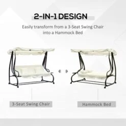 Outsunny 3 Seater Swing Chair For Outdoor W/ Adjustable Canopy Cream White -Outdoor Furniture Store 10661340 4