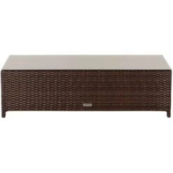 Ascot Rattan Garden Coffee Table With 2 Footstools In Chocolate Mix And Coffee Cream -Outdoor Furniture Store 10862512 4