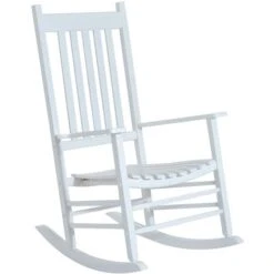 Outsunny Wooden Garden Rocking Chair Outdoor Furniture Deck Armchair Patio Swing White