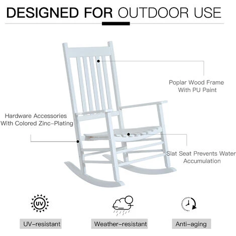 Outsunny Wooden Garden Rocking Chair Outdoor Furniture Deck Armchair Patio Swing White 7 Outsunny Wooden Garden Rocking Chair Outdoor Furniture Deck Armchair Patio Swing White - Image 5