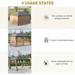 Outsunny 4x3(m) Hardtop Gazebo Aluminium Garden Pavilion W/ Steel Roof Brown -Outdoor Furniture Store 11678424 4
