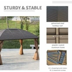 Outsunny 4x3(m) Hardtop Gazebo Aluminium Garden Pavilion W/ Steel Roof Brown -Outdoor Furniture Store 11678424 5