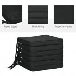 Outsunny Set Of 6 Chair Cushion Seat Pads Dining Chair W/ Straps Black 10 Outsunny Set Of 6 Chair Cushion Seat Pads Dining Chair W/ Straps Black -Outdoor Furniture Store 11678704 4