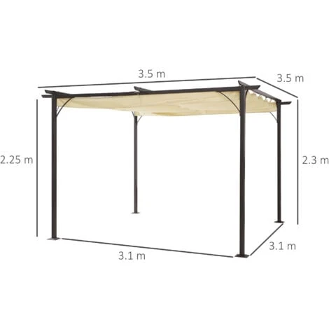 Outsunny 3.5x3.5m Pergola Metal Gazebo Backyard Porch Awning Retractable Canopy Beige 4 Outsunny 3.5x3.5m Pergola Metal Gazebo Backyard Porch Awning Retractable Canopy Beige - Image 2