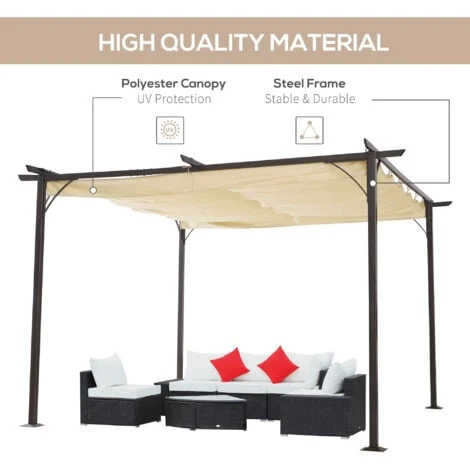 Outsunny 3.5x3.5m Pergola Metal Gazebo Backyard Porch Awning Retractable Canopy Beige 6 Outsunny 3.5x3.5m Pergola Metal Gazebo Backyard Porch Awning Retractable Canopy Beige - Image 4