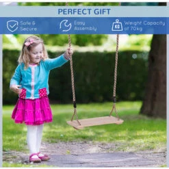 HOMCOM Garden Swing Seat Outdoor Wooden Tree Swing Chair For Kids Adults -Outdoor Furniture Store 11678851 3