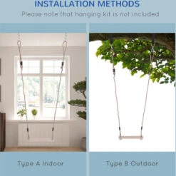 HOMCOM Garden Swing Seat Outdoor Wooden Tree Swing Chair For Kids Adults -Outdoor Furniture Store 11678851 4