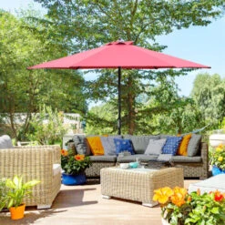 Outsunny 2.8m Patio Umbrella Parasol Outdoor Table Umbrella 6 Ribs Wine Red -Outdoor Furniture Store 11679080 3