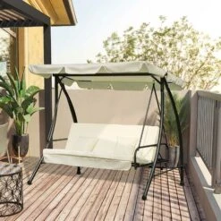 Outsunny 2-in-1 Garden Swing Chair For 3 Person W/ Tilting Canopy, Cream White 9 Outsunny 2-in-1 Garden Swing Chair For 3 Person W/ Tilting Canopy, Cream White -Outdoor Furniture Store 11679140 3