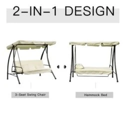 Outsunny 2-in-1 Garden Swing Chair For 3 Person W/ Tilting Canopy, Cream White 10 Outsunny 2-in-1 Garden Swing Chair For 3 Person W/ Tilting Canopy, Cream White -Outdoor Furniture Store 11679140 4