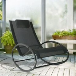 Outsunny Patio Rocking Chair Orbital Zero Gravity Seat Pool Chaise W/ Pillow -Outdoor Furniture Store 11679143 3