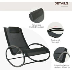 Outsunny Patio Rocking Chair Orbital Zero Gravity Seat Pool Chaise W/ Pillow -Outdoor Furniture Store 11679143 5