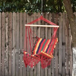Outsunny Hammock Chair Swing Colourful Striped Seat Porch Indoor Outdoor Hanging -Outdoor Furniture Store 11679147 3