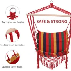 Outsunny Hammock Chair Swing Colourful Striped Seat Porch Indoor Outdoor Hanging -Outdoor Furniture Store 11679147 4