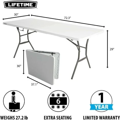 Lifetime 6-Foot Fold-In-Half Table (Essential) 4 Lifetime 6-Foot Fold-In-Half Table (Essential) - Image 2