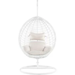 Wicker Hanging Egg Chair With Stand Swing Seat White PE Rattan Fano -Outdoor Furniture Store 11792070 4