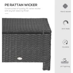 Outsunny Rattan Footstool Wicker Ottoman W/ Padded Seat For Backyard Garden Black -Outdoor Furniture Store 1179770 4