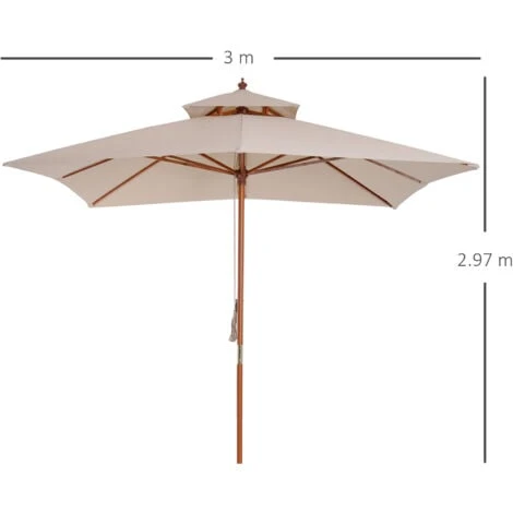 Outsunny Patio Parasol Garden Sun Umbrella Sunshade Bamboo Beige 4 Outsunny Patio Parasol Garden Sun Umbrella Sunshade Bamboo Beige - Image 2