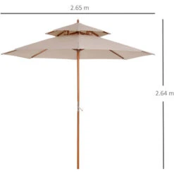 Outsunny Garden Wood Patio Parasol Sun Shade Outdoor Umbrella Canopy Beige -Outdoor Furniture Store 1179776 2