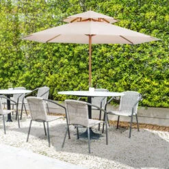 Outsunny Garden Wood Patio Parasol Sun Shade Outdoor Umbrella Canopy Beige -Outdoor Furniture Store 1179776 3