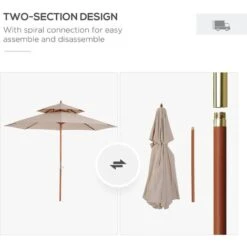 Outsunny Garden Wood Patio Parasol Sun Shade Outdoor Umbrella Canopy Beige -Outdoor Furniture Store 1179776 4