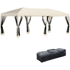 Outsunny Patio Gazebo Wedding Pop-up Party Tent Canopy Sun Shade Beige
