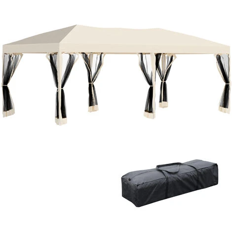 Outsunny Patio Gazebo Wedding Pop-up Party Tent Canopy Sun Shade Beige 3 Outsunny Patio Gazebo Wedding Pop-up Party Tent Canopy Sun Shade Beige
