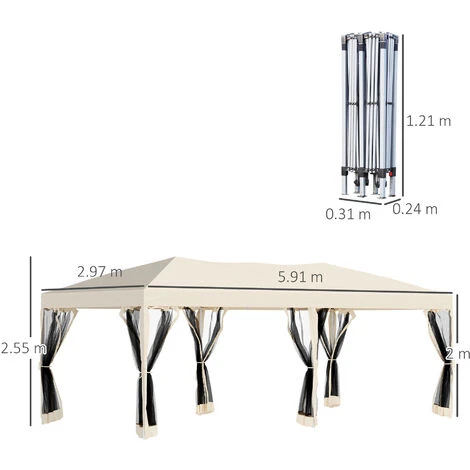Outsunny Patio Gazebo Wedding Pop-up Party Tent Canopy Sun Shade Beige 4 Outsunny Patio Gazebo Wedding Pop-up Party Tent Canopy Sun Shade Beige - Image 2