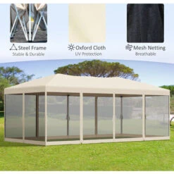 Outsunny Patio Gazebo Wedding Pop-up Party Tent Canopy Sun Shade Beige 10 Outsunny Patio Gazebo Wedding Pop-up Party Tent Canopy Sun Shade Beige -Outdoor Furniture Store 1179783 4