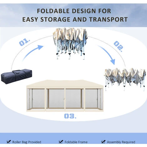 Outsunny Patio Gazebo Wedding Pop-up Party Tent Canopy Sun Shade Beige 7 Outsunny Patio Gazebo Wedding Pop-up Party Tent Canopy Sun Shade Beige - Image 5