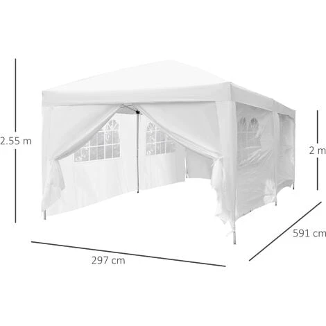 Outsunny Pop Up Gazebo Party Tent Canopy Marquee With Storage Bag White 4 Outsunny Pop Up Gazebo Party Tent Canopy Marquee With Storage Bag White - Image 2