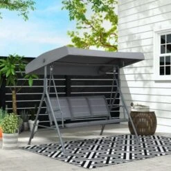 Outsunny 3 Seater Garden Swing Patio Hammock W/ Canopy For Outdoor Grey -Outdoor Furniture Store 1179903 3