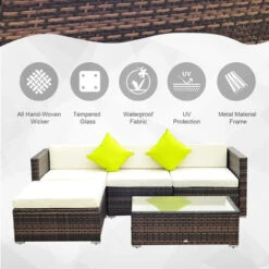 OUTSUNNY Rattan Garden Furniture Patio Wicker Conservatory Outdoor Sofa Chair Set 5PC New -Outdoor Furniture Store 1179915 4
