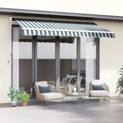 Outsunny Garden Sun Shade Canopy Retractable Awning Green & White -Outdoor Furniture Store 1179938 3