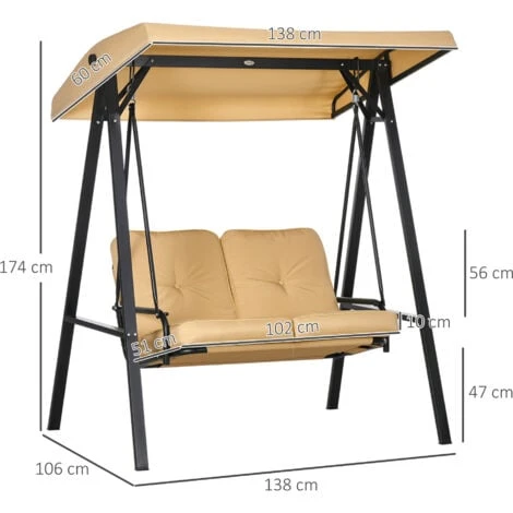 Outsunny 2 Seater Garden Outdoor Swing Chair Hammock W/ Steel Frame Beige 4 Outsunny 2 Seater Garden Outdoor Swing Chair Hammock W/ Steel Frame Beige - Image 2