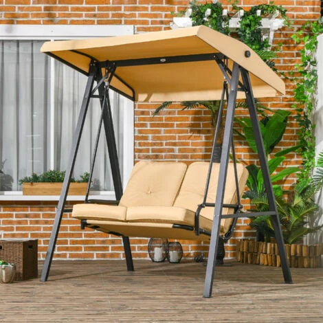 Outsunny 2 Seater Garden Outdoor Swing Chair Hammock W/ Steel Frame Beige 5 Outsunny 2 Seater Garden Outdoor Swing Chair Hammock W/ Steel Frame Beige - Image 3