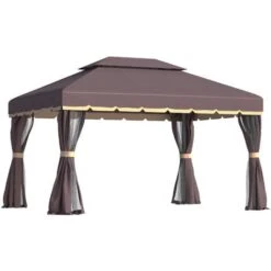 Outsunny 3 X 4m Aluminium Garden Gazebo, Marquee Canopy Shelter Party Tent Coffee