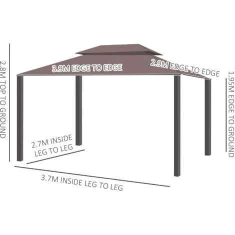 Outsunny 3 X 4m Aluminium Garden Gazebo, Marquee Canopy Shelter Party Tent Coffee 4 Outsunny 3 X 4m Aluminium Garden Gazebo, Marquee Canopy Shelter Party Tent Coffee - Image 2