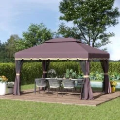 Outsunny 3 X 4m Aluminium Garden Gazebo, Marquee Canopy Shelter Party Tent Coffee 9 Outsunny 3 X 4m Aluminium Garden Gazebo, Marquee Canopy Shelter Party Tent Coffee -Outdoor Furniture Store 1180037 3