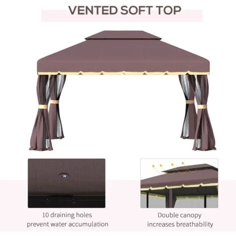 Outsunny 3 X 4m Aluminium Garden Gazebo, Marquee Canopy Shelter Party Tent Coffee 6 Outsunny 3 X 4m Aluminium Garden Gazebo, Marquee Canopy Shelter Party Tent Coffee - Image 4