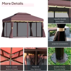 Outsunny 3 X 4m Aluminium Garden Gazebo, Marquee Canopy Shelter Party Tent Coffee 11 Outsunny 3 X 4m Aluminium Garden Gazebo, Marquee Canopy Shelter Party Tent Coffee -Outdoor Furniture Store 1180037 5